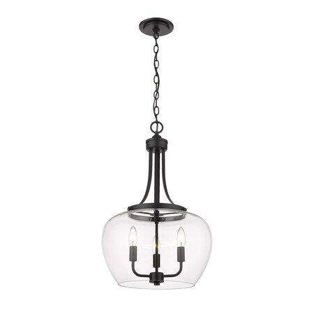 Z-Lite Joliet 3 Light Pendant, Matte Black & Clear 473P16-MB